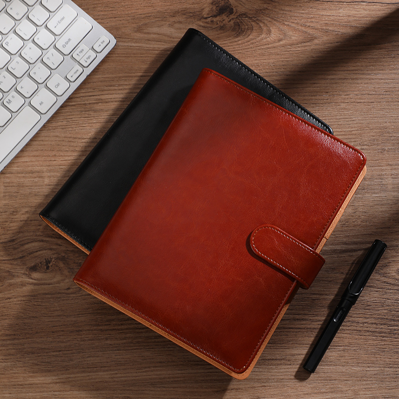 Leather Work Notebook - Business Leather Loose-Leaf Notebook, 6-Hole Binder