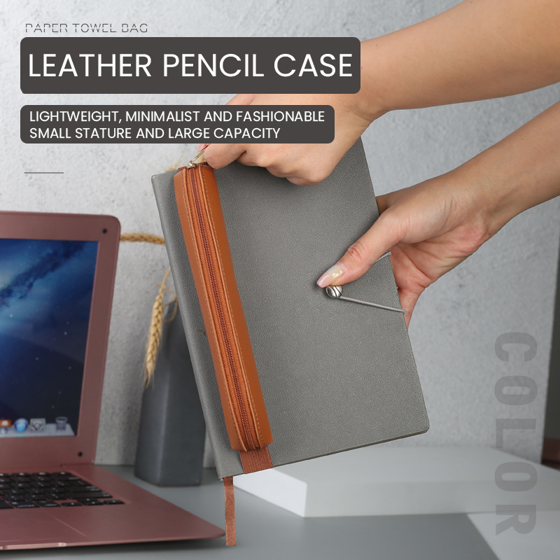 Pu Leather Pen Holder Zippered - Leather Work Notebook 评论和价格
